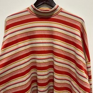 Free people Striped Mock Neck Top Long Sleeve Red Beige Gold Blue Pullover sz L